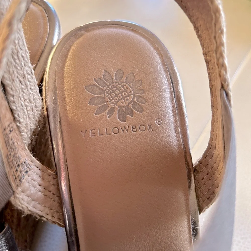 Yellow Box Women's Metallic Espadrille Wedges 8.5 Tan Neutral Strappy Stacked